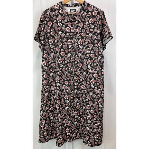 LANDS' END Sz M Paisley Floral Short Sleeve Button Front Midi Dress Multicolor - Picture 1 of 10